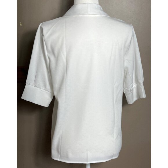 New Retro Blouse Button Up Shirt Poly Basic 50s Classic Top Womens S - Picture 2 of 11